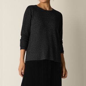 Eileen Fisher Black Wool Shimmer Crew Neck Top